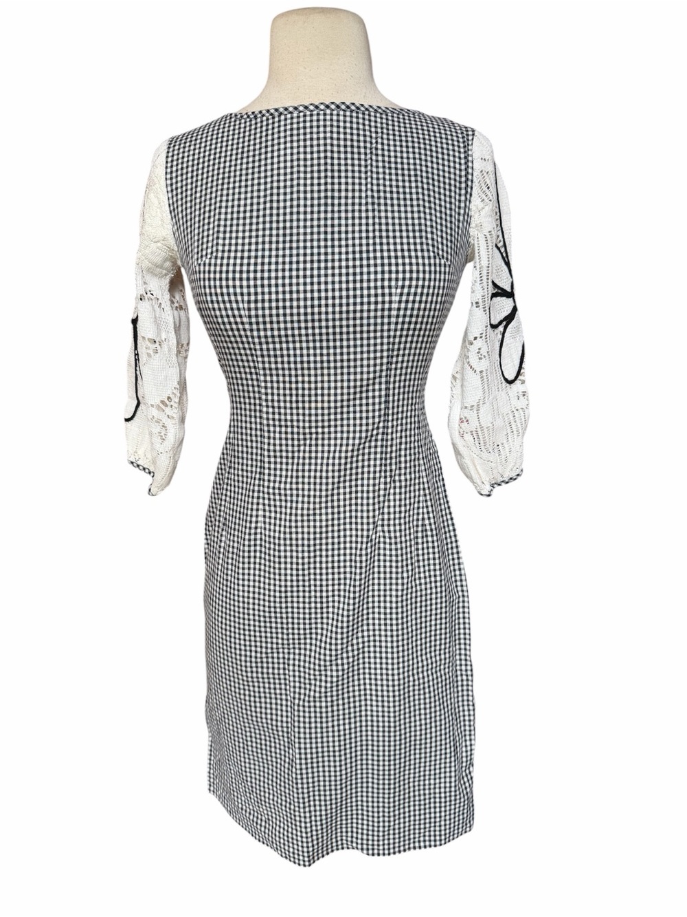 1950s Alfred Werber of St. Louis Cotton Gingham Sheer Lace Arms Mini Wiggle Dres